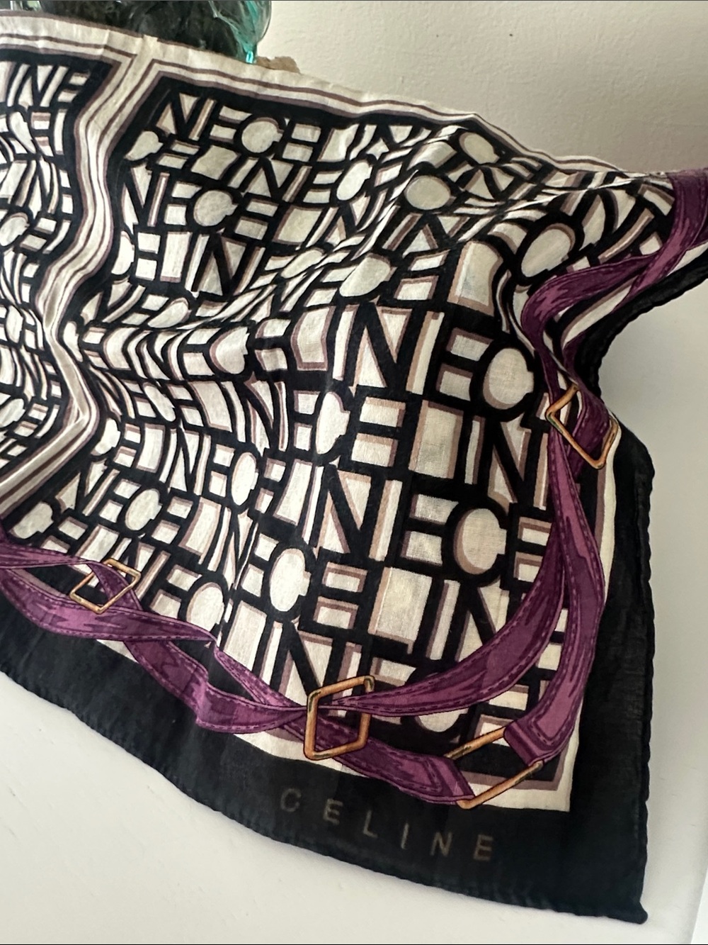 Celine Logo Motif Silk Blend Scarf 18.5” square
